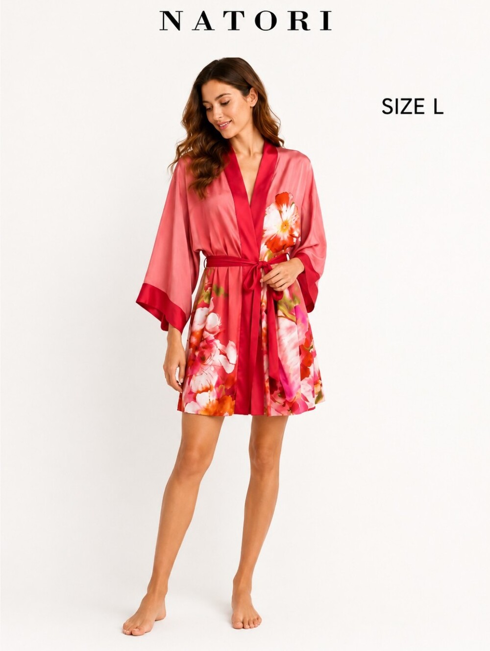 Josie Natori Paradis Floral Print Kimono Robe – Size L – NWT